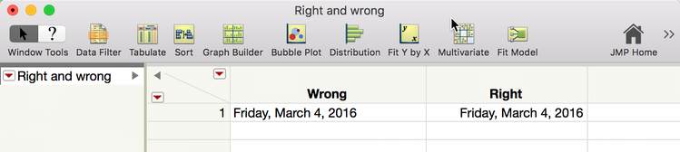 Wrong is a character column. Notice it is left-justified. Right is numeric column. It is right-justified.