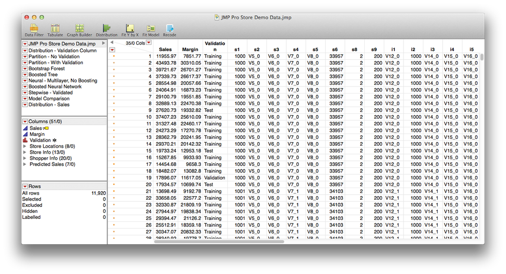 Store Demo Data used in JMP Pro Predictive Modeling Demo JMP User