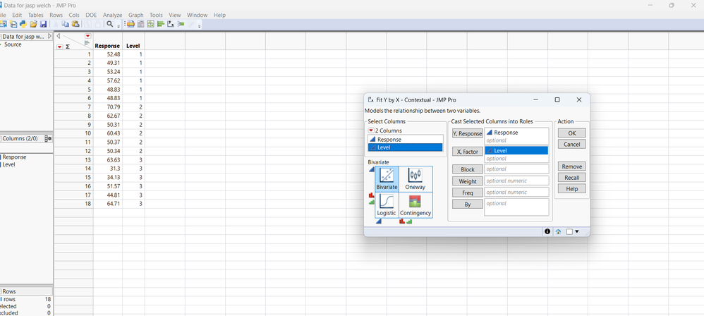Not able to click "OneWay" in fit Y by X - JMP User Community
