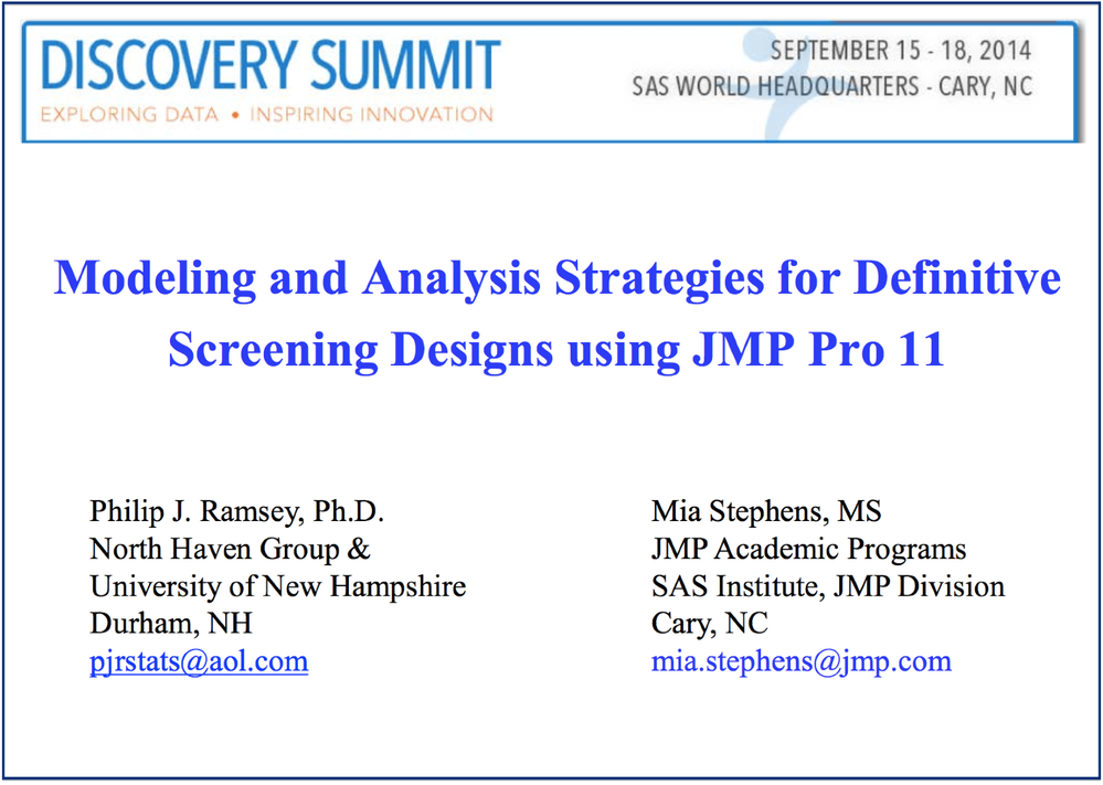 Modeling And Analysis Strategies For Definitive Screening Designs Using Jmp® Pro Jmp User 3899