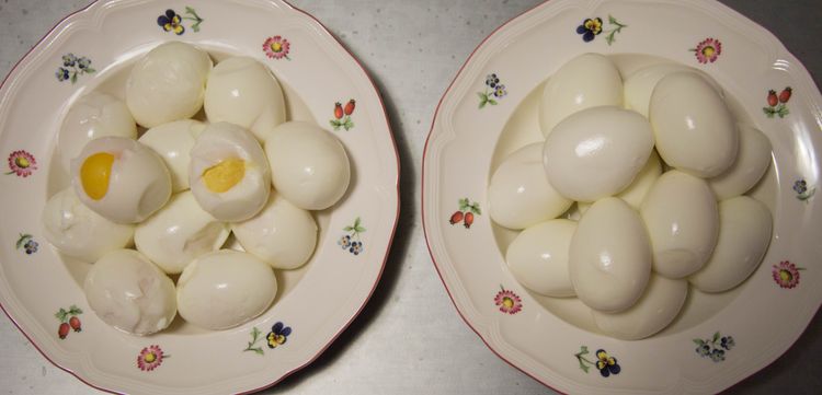 Which bowl of peeled eggs would you prefer?