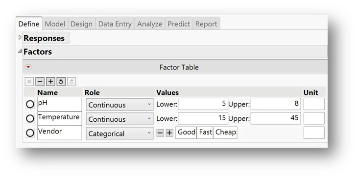 WesleySantos_0-1777403322384.png Figura 2: Neste exemplo, estamos interessados em otimizar um processo, identificando quais configurações de fatores produzem o maior rendimento e a menor impureza. Rendimento e impureza são as respostas; pH, temperatura e fornecedor são os fatores.