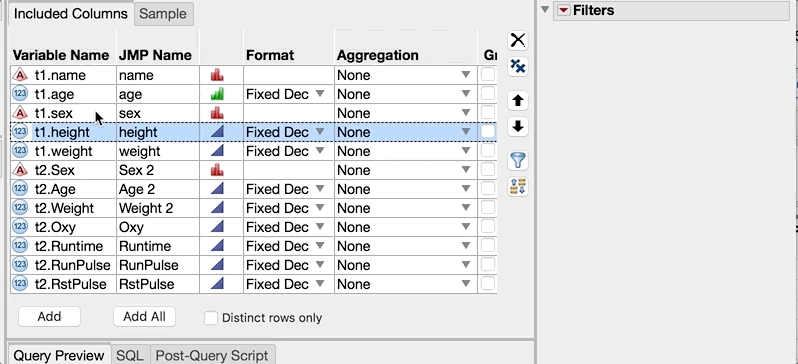 Solved: How to get "AND" in filter in sql query builder with JMP14 ...