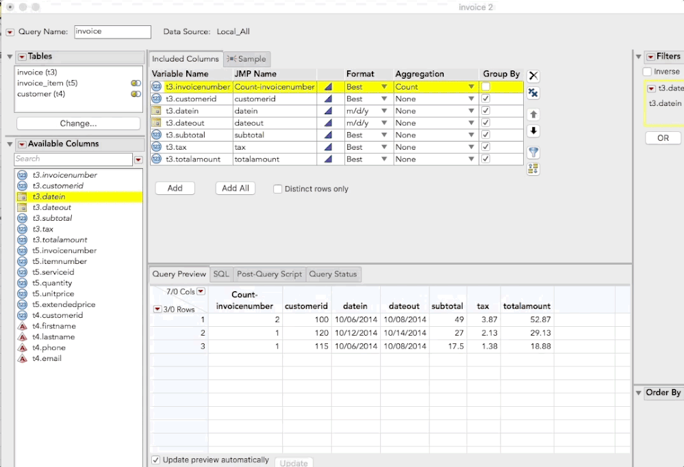 Convert to Custom SQL with JMP Query Builder