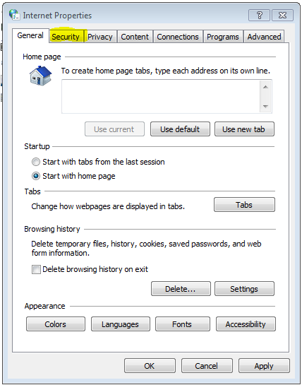 Choose the security tab
