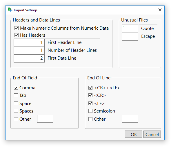 CSV options