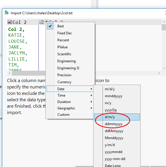 Specify a d-m-y format for a column