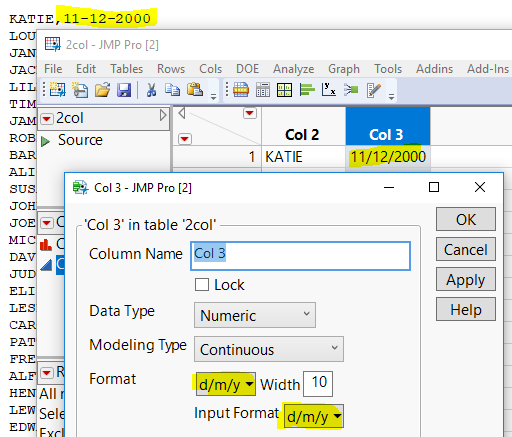 Text data imported with format