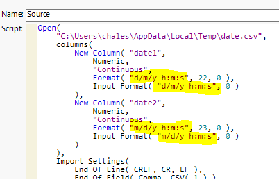 High lighting the two date formats