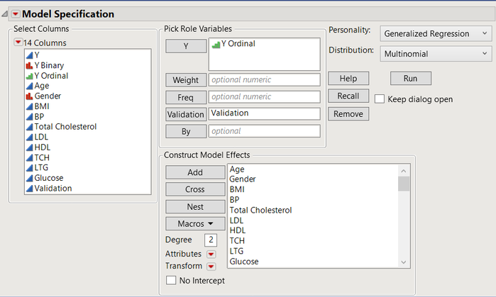 diabMultinom.PNG Launching the Multinomial in Genreg