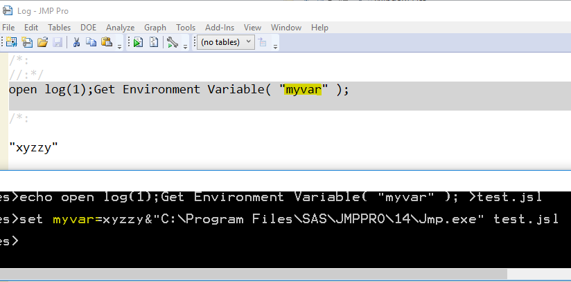 Pass an environment variable to JMP