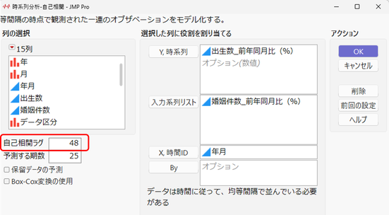 図7: 時系列分析の起動ウィンドウ