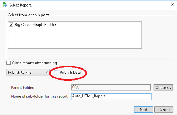 Figure 1: By unchecking the Publish Data checkbox, no data will be exported, just static images.