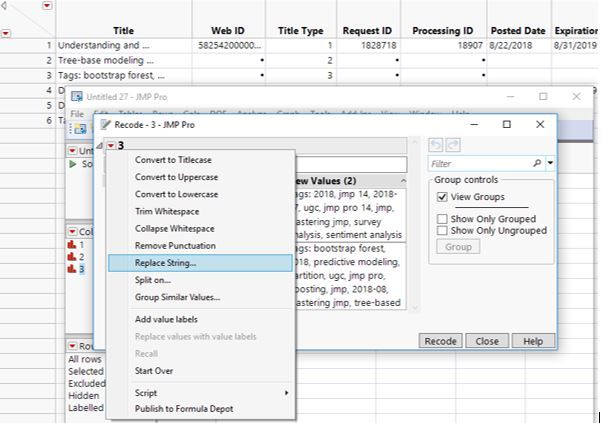 Replace String.JPG Figure 5: Accessing Column Recode using Replace String