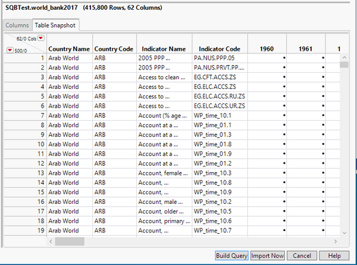 Query Builder Table Snapshot