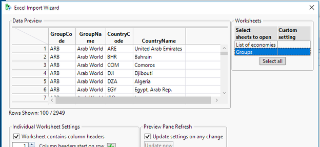 Preview of Groups Table in Excel File