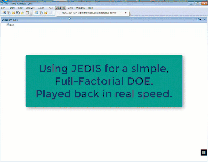 Example using JEDIS for a Full Factorial DOE