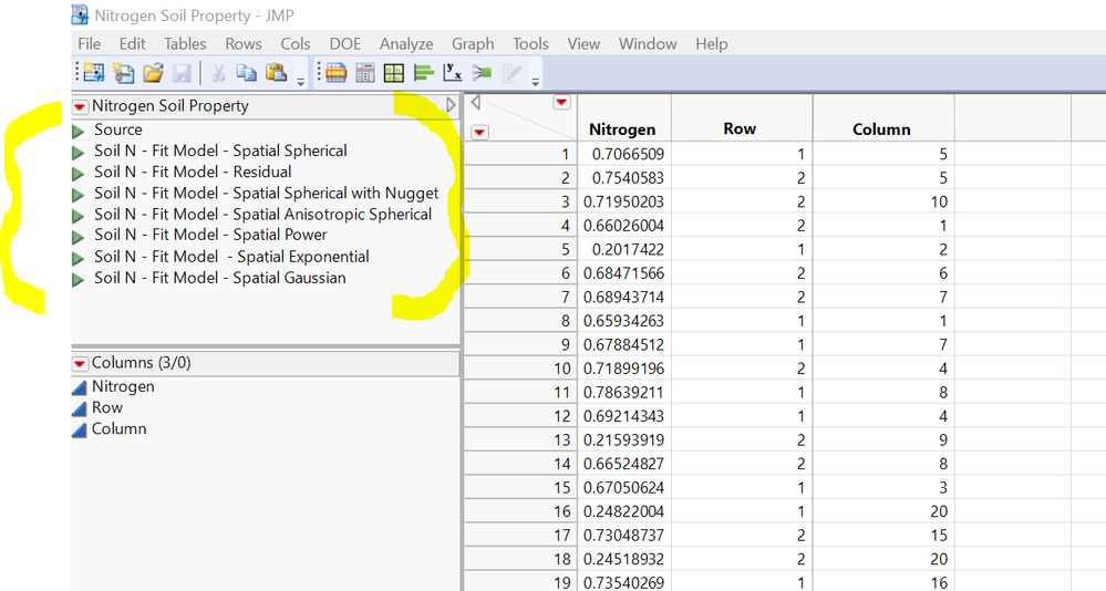 JMP scripts for fitting spatial models for Nitrogen data