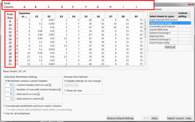 Excel Import Improvement Show Row Numbers and Column Labels in