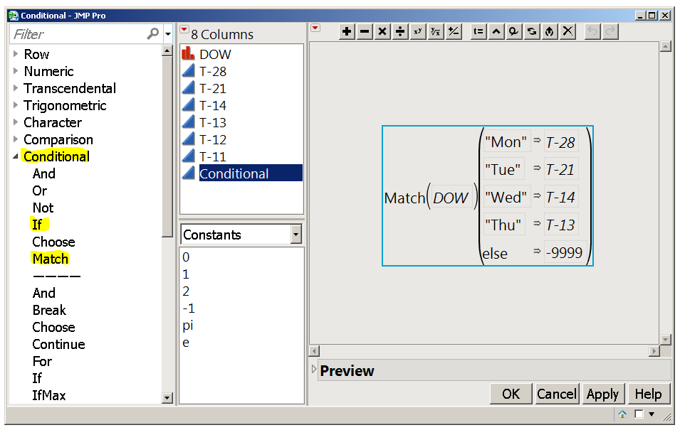 The Formula Editor has a list of functions