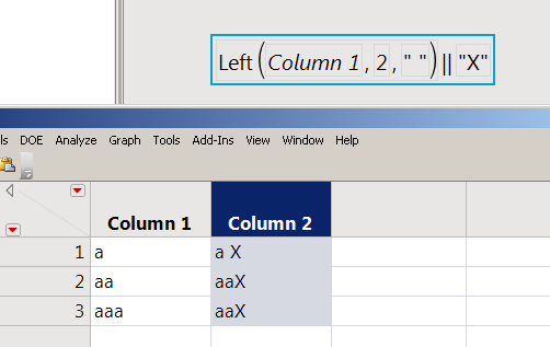 Append a non-space after the left function's result