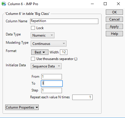 Solved: How to assign a number for a repeated measurement - JMP User ...