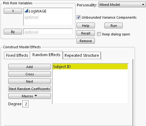 Random effects part of the Log(Wage) Equation