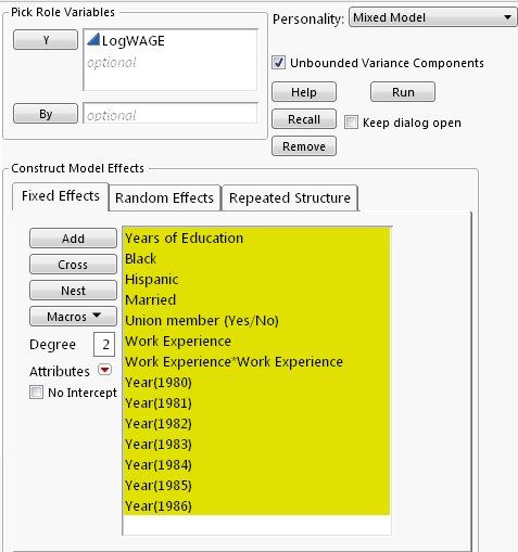 Fixed effects part of the Log(Wage) Equation