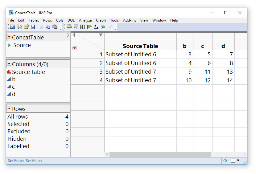 Concatenated common columns