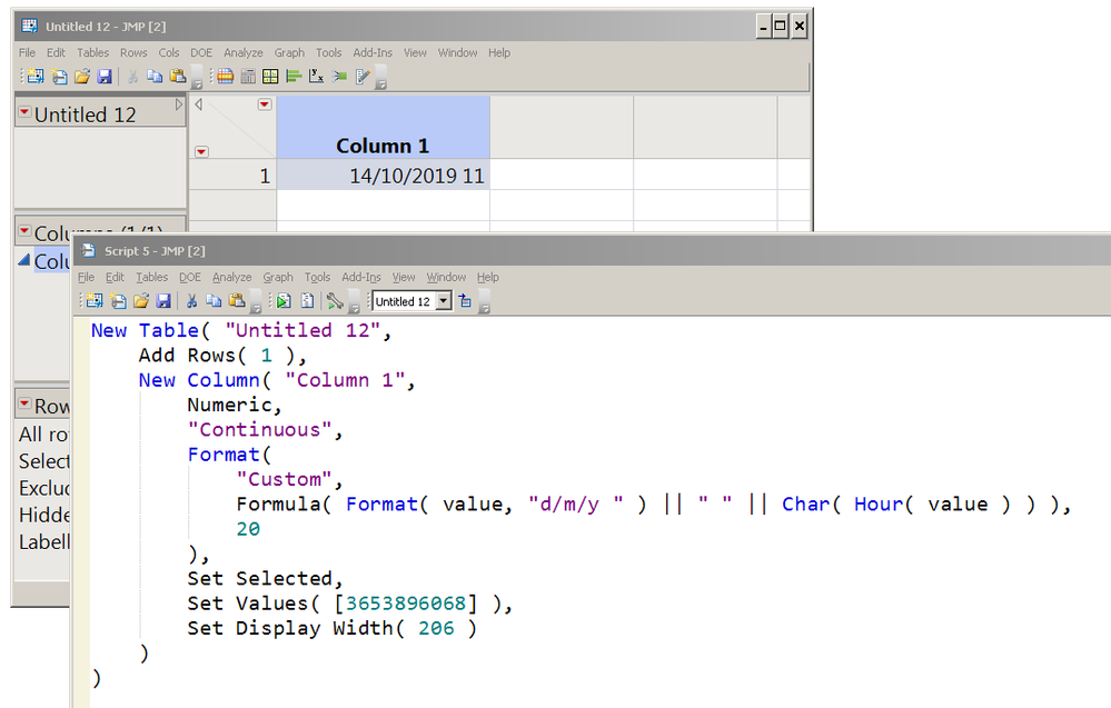 desired output from a JSL date time value