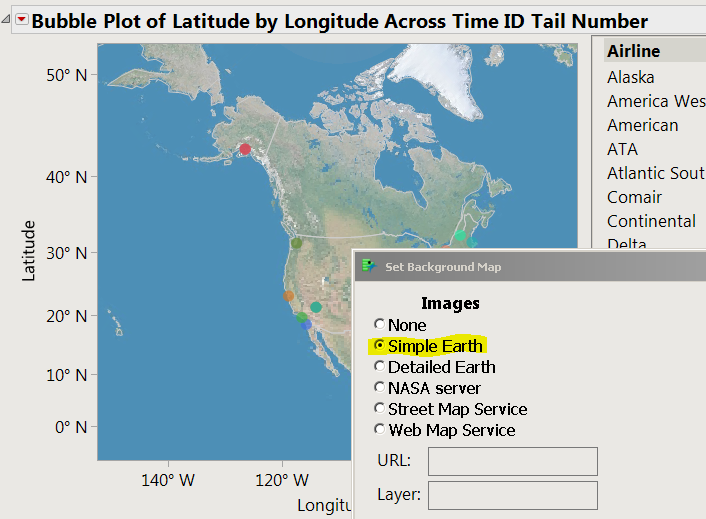 Example of SimpleEarth from the Air Traffic.JMP sample
