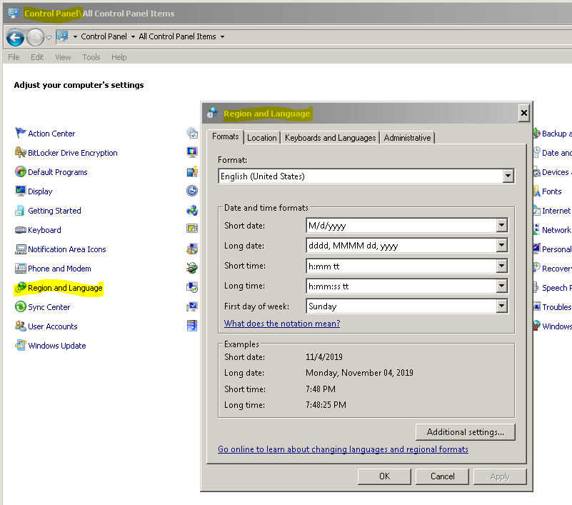 windows localization settings