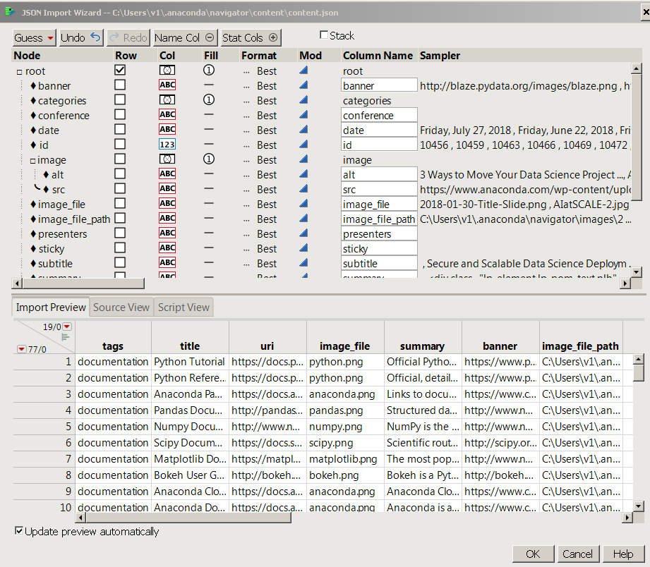 The wizard looks similar for both XML and JSON files