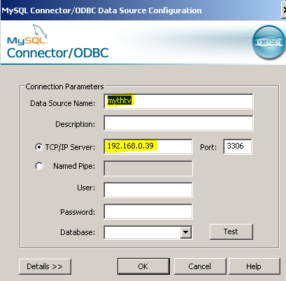 The ODBC Connector dialog supplies some information that can be overridden later