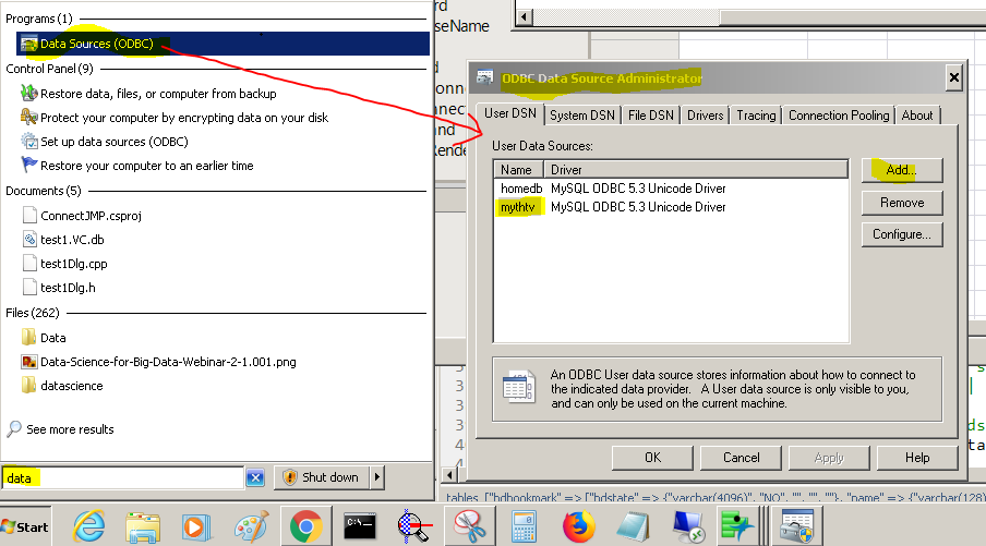 The Windows ODBC Data Source Administrator sets up a DSN