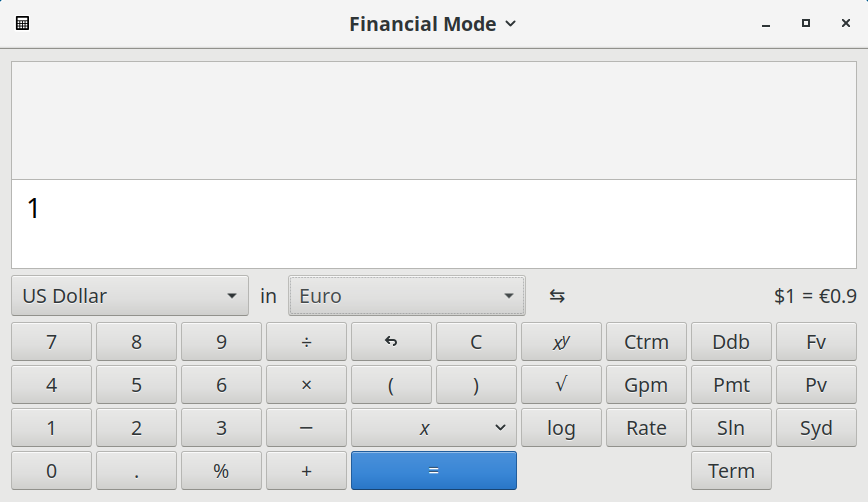 Calculator showing the currency conversion buttons