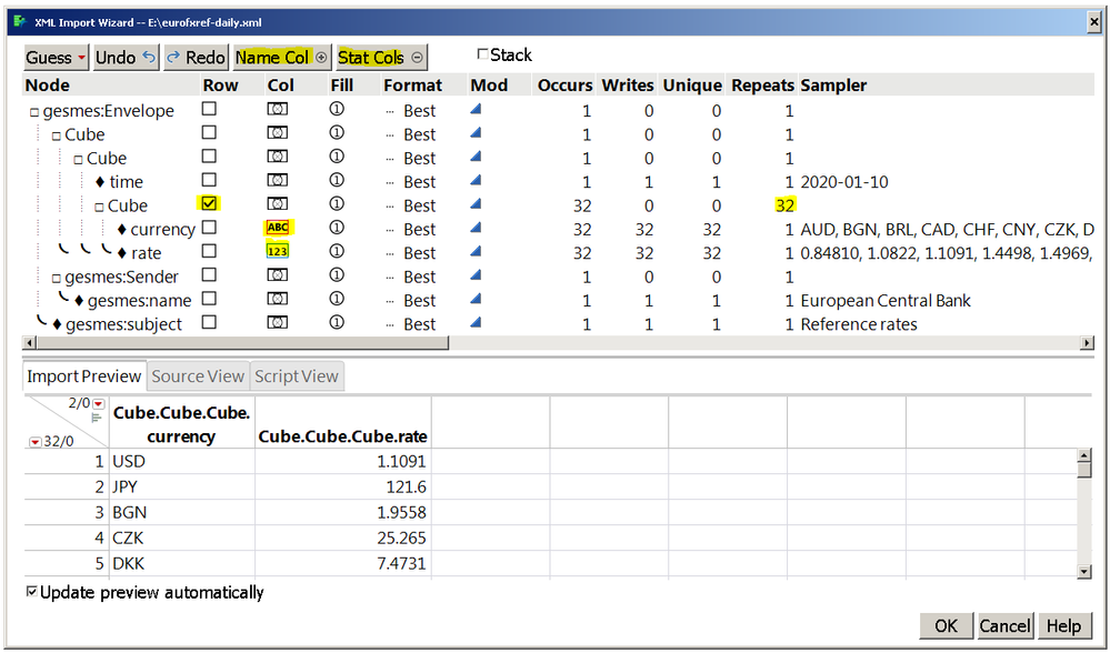 opening the XML file with the wizard