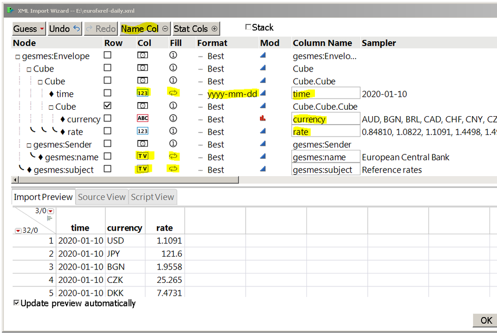 Changing column names, adding some meta data