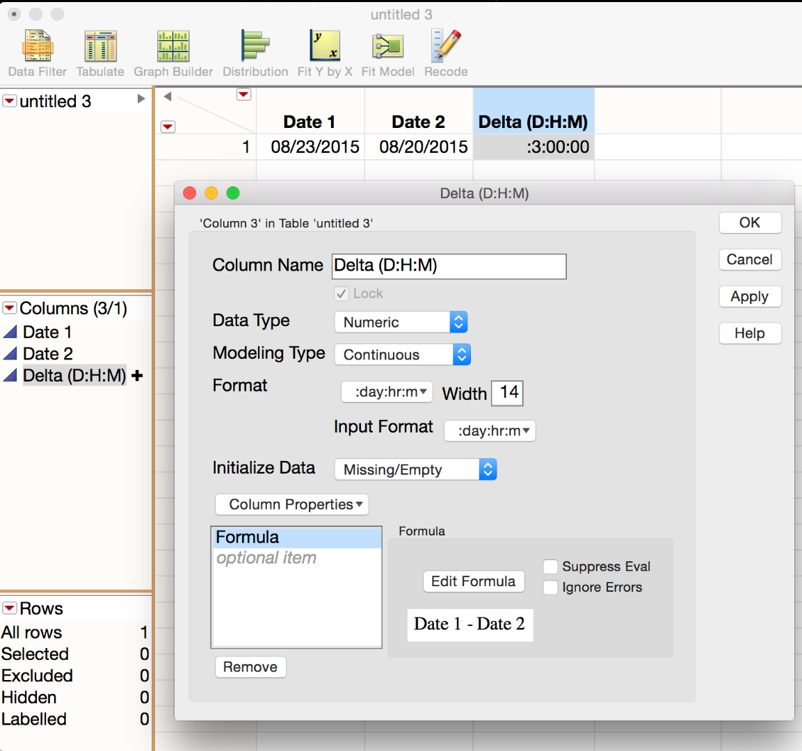 Solved How Do You Calculate Number Of Days Between Two Dates Jmp User Community - finding a relationship between two or more tables roblox