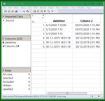 the datetime column is character data, column2 is a formula column
