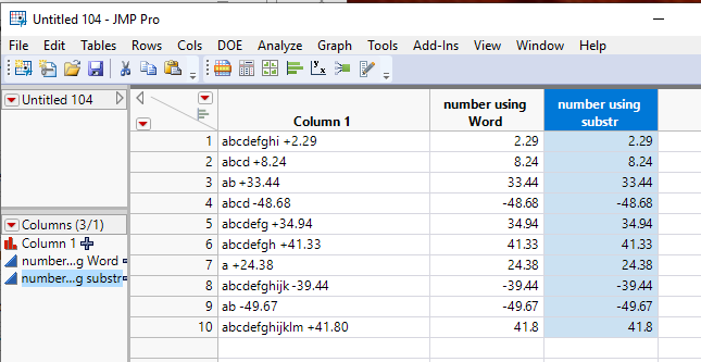 Extract numbers from strings of unequal sizes - JMP User Community