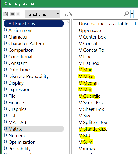 scripting index looking at functions that start with V
