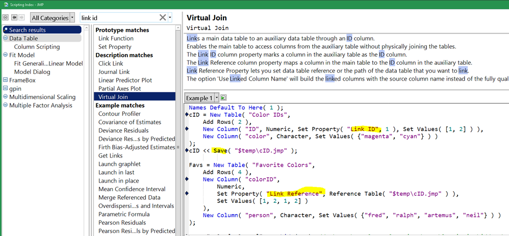 Virtual Join in the Scripting Intex. Notice the Example 1 button is a pull down menu with other examples.