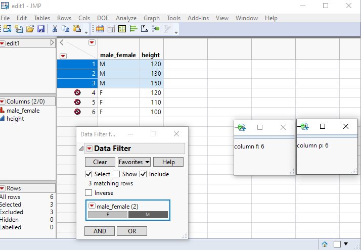 Solved retrieve number of rows for data table and a subset JMP