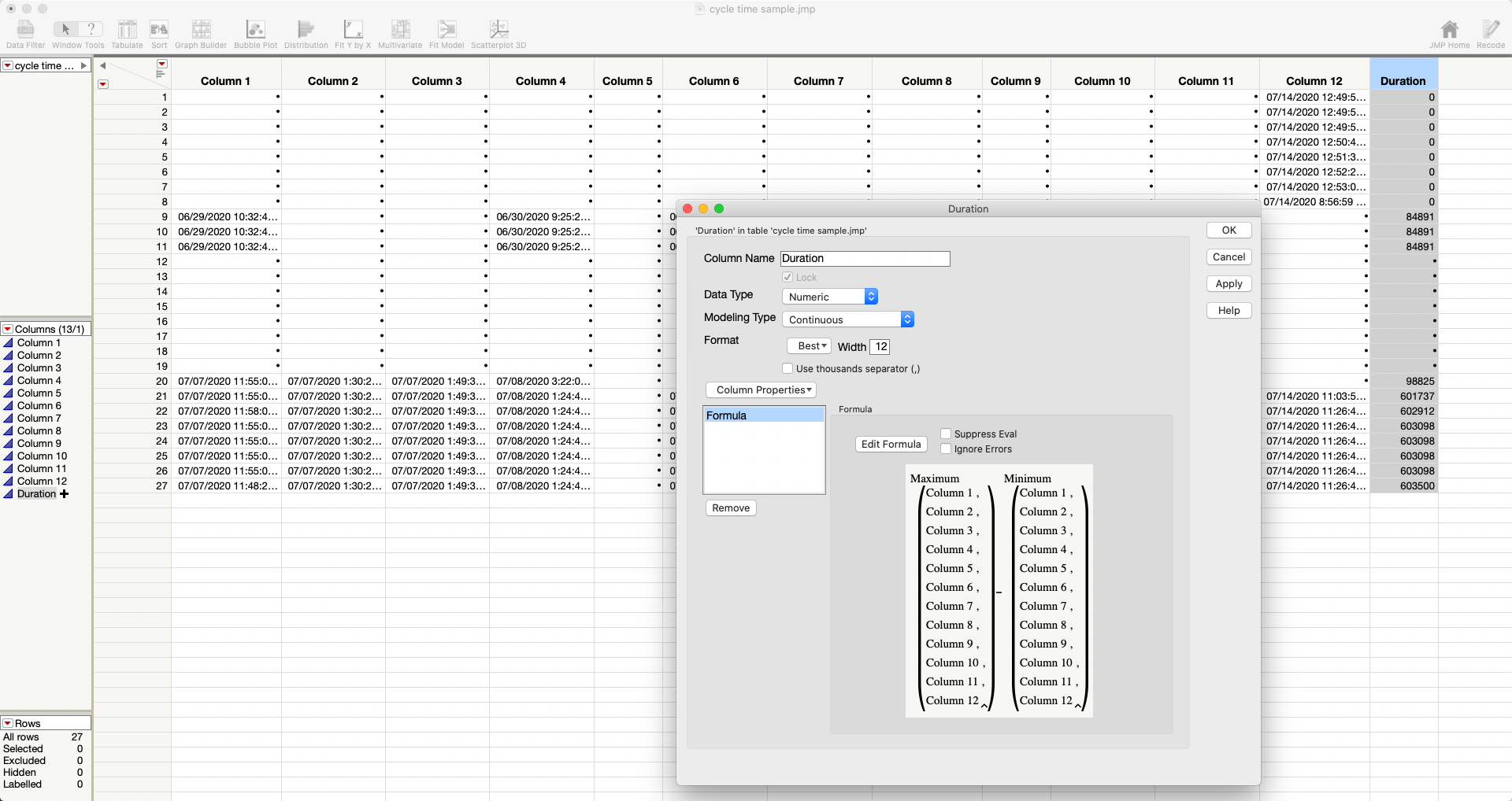 find duration from a table of dates - JMP User Community