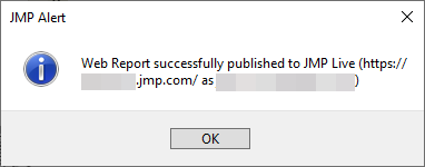 Notification window for successful publish to JMP Live.
