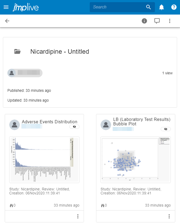 A JMP Live index page allowing navigation to individual report analysis pages.