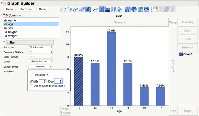 The format option for bar labels is new in JMP 16.