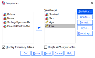 SPSS Frequencies Dialog Box