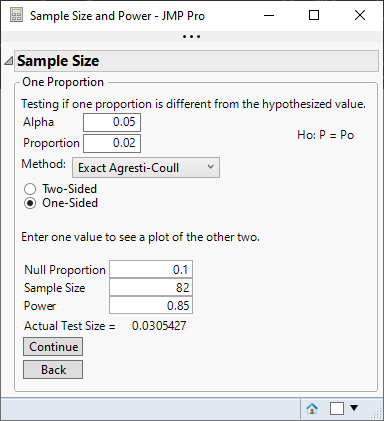 Solved Sample Size And Power One Sample Proportion Jmp User Community